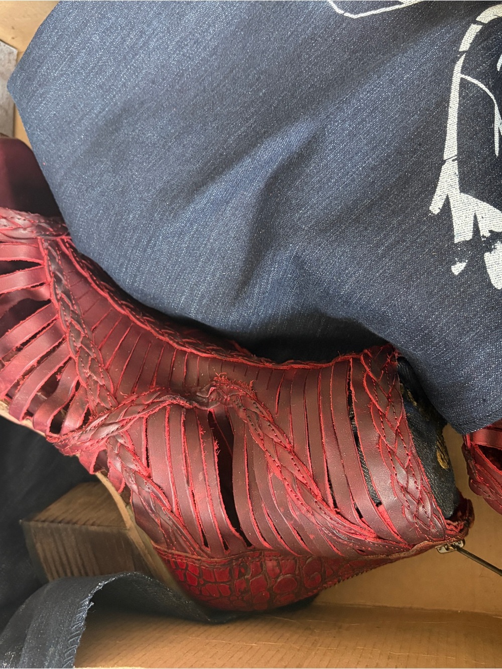 Freebird by Steven Red-Brown Braided Leather Ankle Boots - Picture 10 of 11